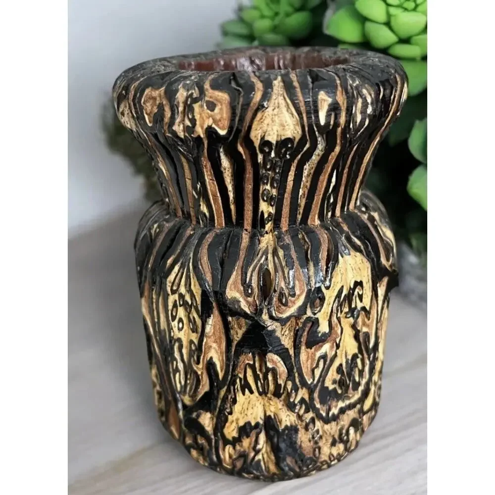 HANDCRAFTED CARVED WOOD VASE New Zealand PONGA Mamaku 5.5” FAST SHIPPING 1450-55